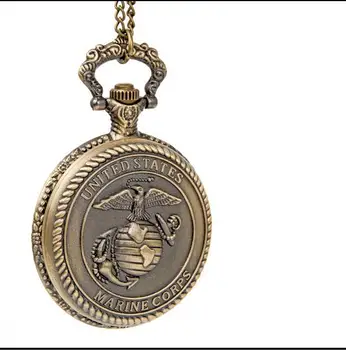 Нова мода кварцов Бронз корпуса на морската пехота на САЩ антики мъжки подарък джобни часовници