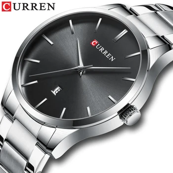 Класически Прости Кварцов часовник с дата Луксозна марка CURREN Часовници Мъжки ръчен Часовник от неръждаема Стомана за Мъже Reloj Hombres 2021