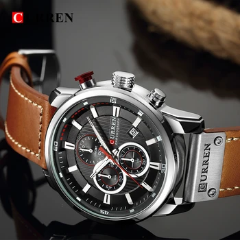 CURREN 8291 Часовник с хронограф Ежедневни Кожени часовници за мъже Модерни Военни Спортни Мъжки Джентльменские кварцов часовник