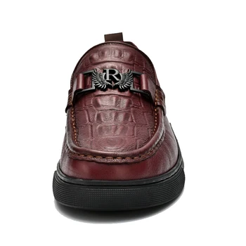 Обувки от естествена кожа, висококачествени Мъжки модельная обувки с крокодиловым модел Мъжки Oxfords на равна подметка Официалната обувки