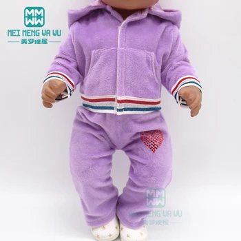 Облекло за кукли спортен костюм с качулка, розово, лилаво, сиво за 43 см играчка новородено кукла бебе на 18 инча Американска кукла на нашето поколение