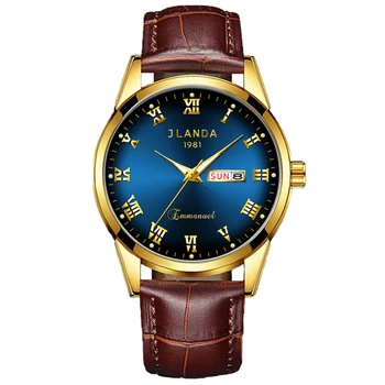 JLANDA Напълно Нов Дизайн на Бизнес мъжки часовници Кожени Водоустойчивост Светлинен Часовник с дата седмицата Мъжки кварцов мъжки часовник 6622