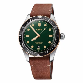 Нов часовник Oris Серия за гмуркане Кварцови часовника 42 мм Черен Зелен Дъска Топ Кожени мъжки часовник Мъжки подарък часовник