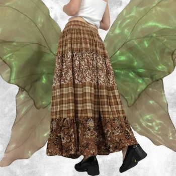 Реколта лоскутная дълга пола с графичен принтом y2k Фея Гръндж Корея пола Harajuku с висока талия трапецовидна форма Дамски ретро градинска облекло