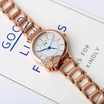 2018 Високо Качество на Модни Луксозни дамски часовник от розово злато от неръждаема стомана Ежедневни кварцов ръчен часовник с пеперуда Дамски подарък часовник