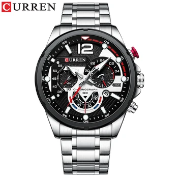 Моден Кварцов Часовник CURREN Мъжки Ежедневни Спортни Ръчни часовници с Хронограф циферблат от неръждаема стомана с светящимся циферблат