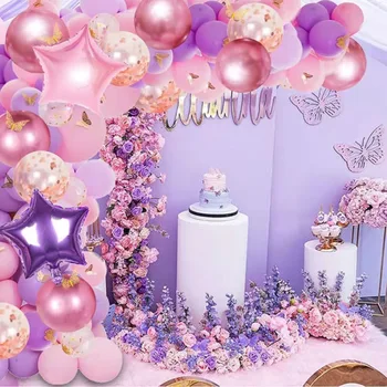 121 бр. пеперуда тема розово лилав балон венец арка набор от златната пеперуда момиче рожден ден, сватбен подарък декорация