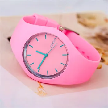 Женева Модерни Ежедневни спортни часовници За жени Розов каишка от каучук Кварцови ръчни часовници За жени Бонбони Желе Часовници Дамски Reloj Mujer