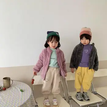 2021 Детски плюшени сака от агнешко месо за малки и средни момчета и момичета, Однотонная топла горна дреха, есен-зима, Ново корейското палто