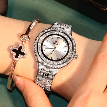 Дамски часовници SOXY Женски Луксозни Златни гривни Дамски часовници ултра тънък дизайн каишка за ръка, Кварцов часовник Rosi Кол Saati 2020