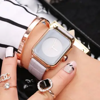 Модната марка Дамски часовници Дамски часовници от естествена кожа Квадратен reloj mujer Луксозни Часовници за рокли, Дамски кварцов часовник Montre Femme