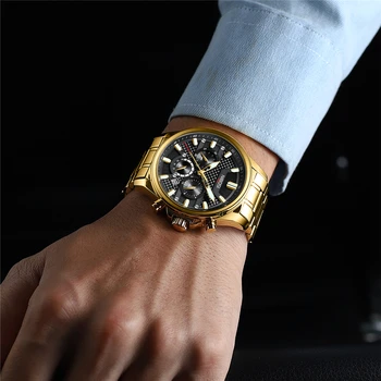 Relogio Masculino NIBOSI Спортни Мъжки часовници Луксозен Топ-марка Златни Кварцов часовник от Неръждаема Стомана Водоустойчив Мъжки часовник с хронограф