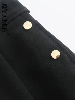 KPYTOMOA Дамска мода със златни копчета къси Панталони-бермуди Реколта Висока талия Страничен цип Дамски къси панталони Mujer