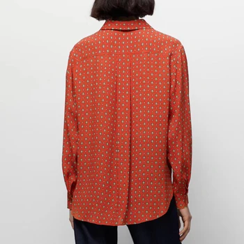 2022 Пролет Лято Дамска блуза с принтом на точки, с модерна риза с отложным яка, Ежедневни джобове, однобортная риза с дълъг ръкав
