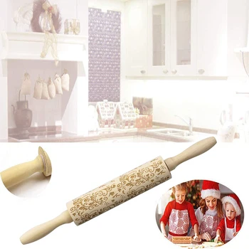 Коледна щампована skalka Резное Дърво Бисквити Бисквити с напечатани на ролка Подаръци инструменти за украса на тортата тестото дървен валяк