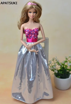 Висококачествено Розово, Сребърно Дълга рокля с открити рамене, за Кукла Барби Рокли Принцеса Vestido За 1/6 от Аксесоари за кукли BJD