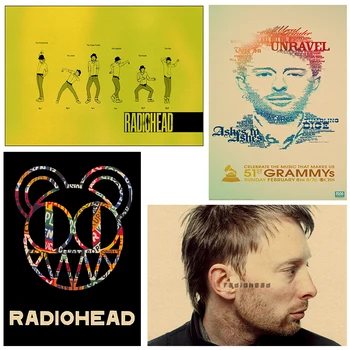 Британската група Radiohead плакат ретро носталгия крафт-хартия декоративна живопис стикер на стената 30x21 см