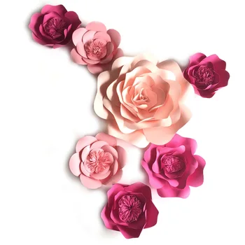 Половината произведени 7 бр. розови гигантски хартиени цветя за парти за момичета сватбен декор фотографско студио фон Сватбени декори Помагала