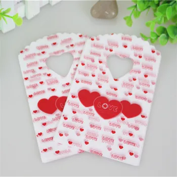 2021 Гореща Разпродажба Нова Мода на Едро 50 бр./лот Червено Сърцето си за Любовта на Пластмасови Опаковъчни Торбички Малки Подаръци Пакети