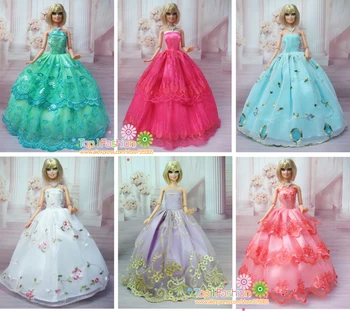 12 Предмети = 4 Сватбени Рокли, на Булки, обличане на Принцеси + 4 Чифта Обувки + 4 аксесоар За Кукли Барби, Детска Играчка, Подарък