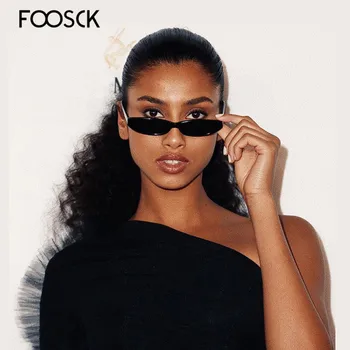 FOOSCK Реколта правоъгълни слънчеви очила Дамски Котешко око Дизайнерски жените в малка рамка, Черни, Червени Слънчеви очила с UV400