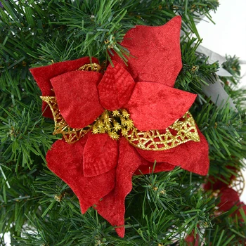 22 см Голяма Изкуствена коледна звезда Коледна Украса от изкуствени цветя от Коприна Фалшиви Глави цветове с плодове декорация за Коледната елха