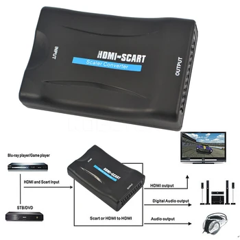 1080P SCART КЪМ HDMI-съвместим Видео Аудио Высококлассному Конвертерному адаптер за TV HD DVD за Sky Box STB Щепсела и да играе Кабел dc