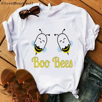 За жени Boo Bees тениска с къс ръкав Карикатура Забавен Kawai Тениска с принтом Дамски Ежедневни тениска Harajuku Върховете Boo Bees Риза Облекло