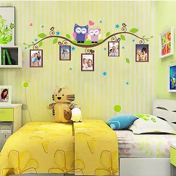 Совата Рамка Дърво Стикер на Стената Vinyl Стикер Рисувани Стенни Домашен Арт Декор на Детска стая за деца