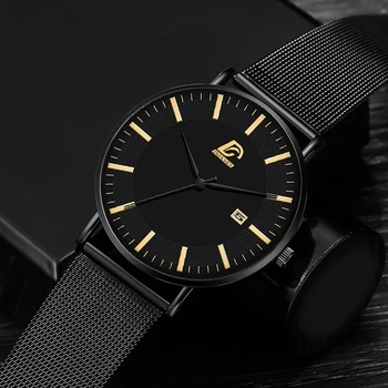 2021 Модерен мъжки минималистичен часовник Луксозни Окото на часовника от неръждаема стомана с колан Кварцови часовници за мъже, Бизнес календар Часовник reloj hombre