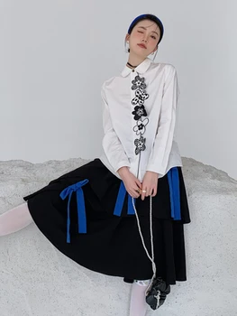 LANMREM 2022 Пролет-ризи за жени с бродерия на ревера Однобортная риза в бяло с дълъг ръкав Дамски модни 2J792