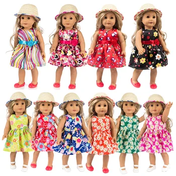 За 40 см Куклено обличам Кукла Сламена шапка за 18 инча Момиче Кукла Рокля с цветя модел Шапка За момичета детски Играчки за кукли Дрехи