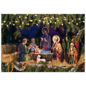 Коледен фон на Коледа е Раждането на Исус Християнска сцена Снимка Кръст Снимка Фон Фотозона Фотофон Фотозвонок